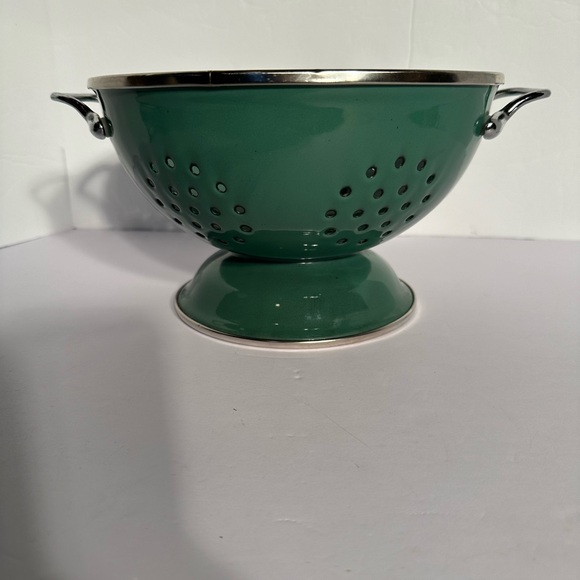 Hunter Green Enamel Colander Strainer Pedestal Footed Metal Retro Farmhouse 9" - Picture 2 of 12